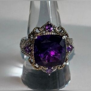 Art Deco 10 Carat Amethyst Sterling Silver Statement Ring